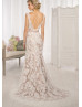 Ivory Lace Deep V Back With Champagne Lining Wedding Dress 